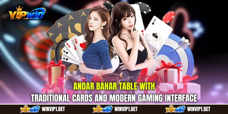 Andar Bahar table with traditional cards and modern gaming interface Andar Bahar table with traditional cards and modern gaming interface