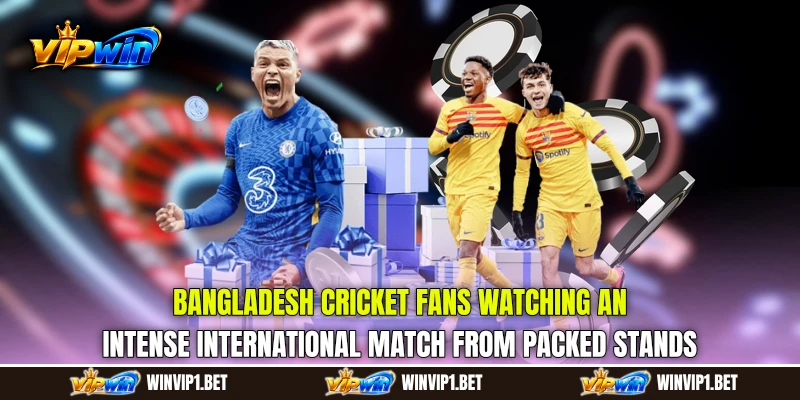 Bangladesh cricket fans watching an intense international match from packed stands