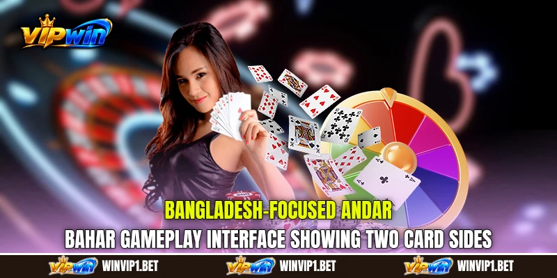 Bangladesh-focused Andar Bahar gameplay interface showing two card sides Bangladesh-focused Andar Bahar gameplay interface showing two card sides