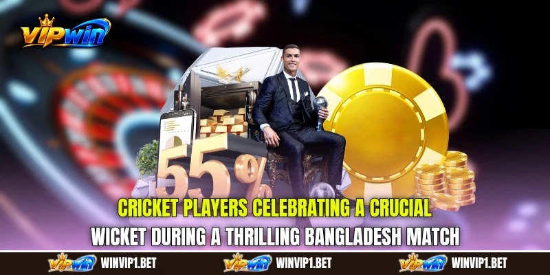 Cricket players celebrating a crucial wicket during a thrilling Bangladesh match