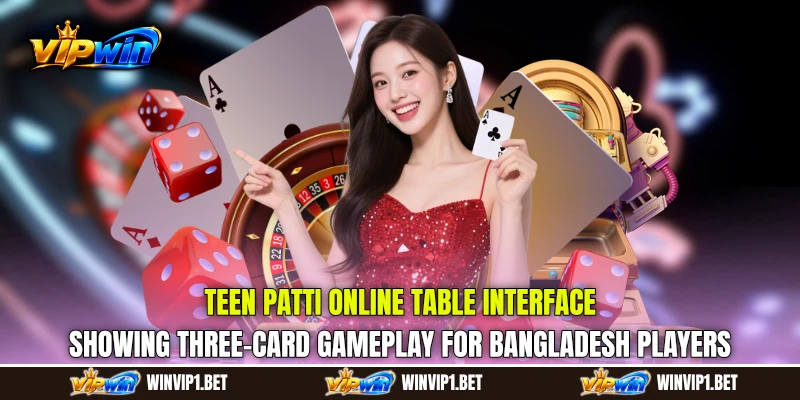 Teen Patti Online table interface showing three-card gameplay for Bangladesh players