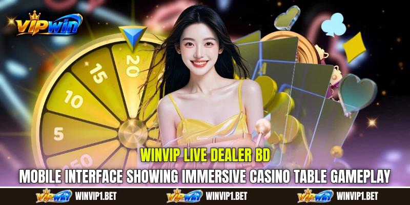 WINVIP Live Dealer BD mobile interface showing immersive casino table gameplay